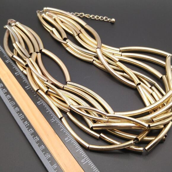 Chico's Gold Tone Metal Tube Multistrand Necklace, 26 Inches - Picture 9 of 9